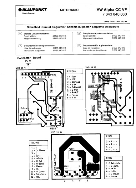 Принципиальная схема автомагнитолы Blaupunkt VW-AlphaCC.